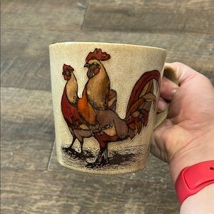 Great Gathering Couple Hen and Rooster Cup Mug Oversized Ceramic Stoneware 16 Oz